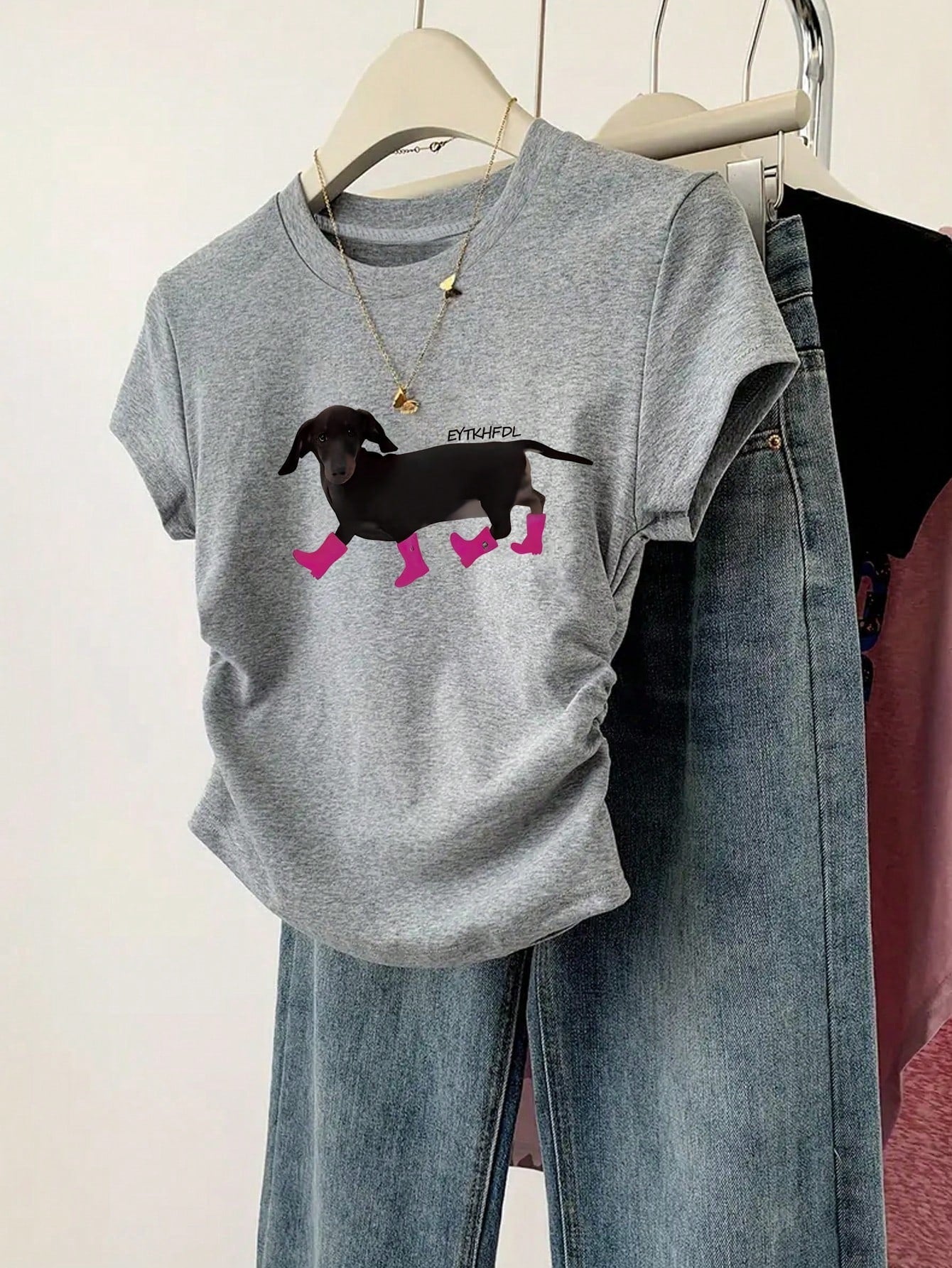 INAWLY Women Solid Color Short Sleeve T-Shirt shein