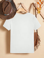 EMERY ROSE Casual Heart-Shaped Patterned Round Neck Women's Short Sleeve T-Shirt shein