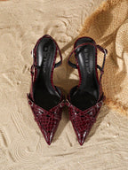 Women's Elegant Crisscross Strap Pointed Toe V-Cut Buckle High Heel Pumps shein