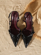 Women's Elegant Crisscross Strap Pointed Toe V-Cut Buckle High Heel Pumps shein