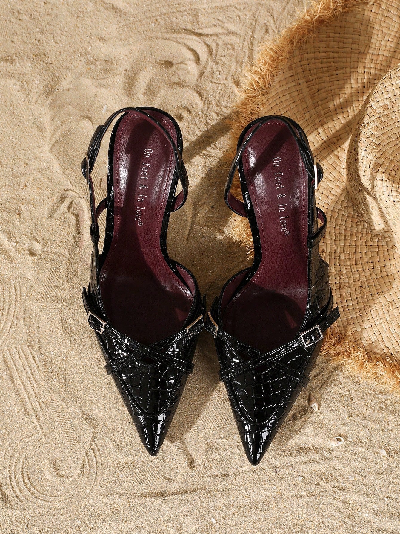 Women's Elegant Crisscross Strap Pointed Toe V-Cut Buckle High Heel Pumps shein