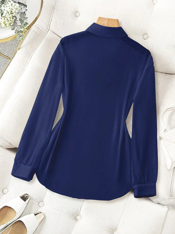 ChicEase Basic Transparent Plain Simple Collared Shirt