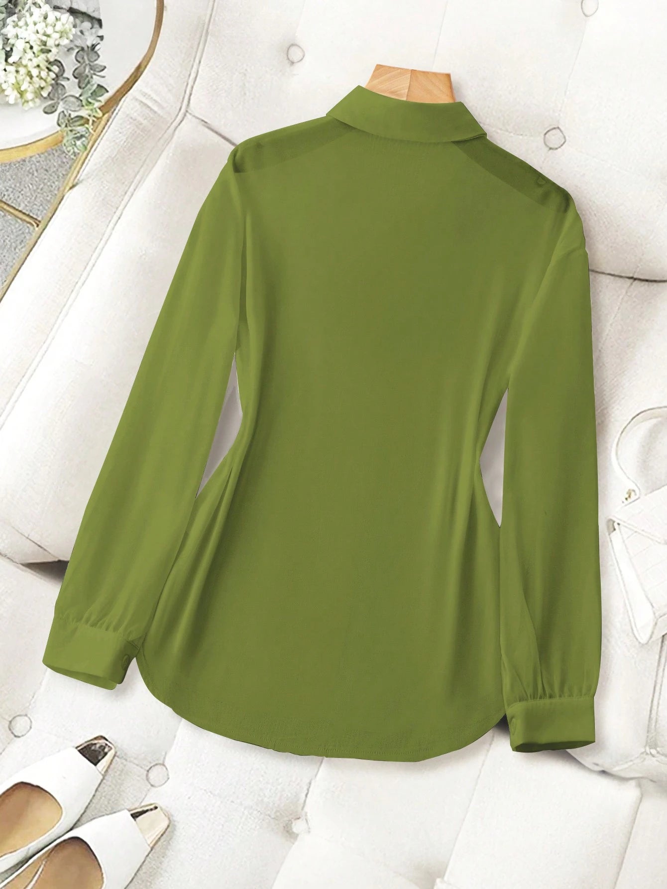 ChicEase Basic Transparent Plain Simple Collared Shirt shein