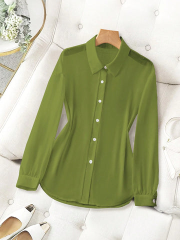 ChicEase Basic Transparent Plain Simple Collared Shirt