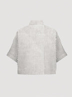 MOOSTA Striped Cropped Relaxed Casual Women Oversized Cuffed Sleeve Blouse shein