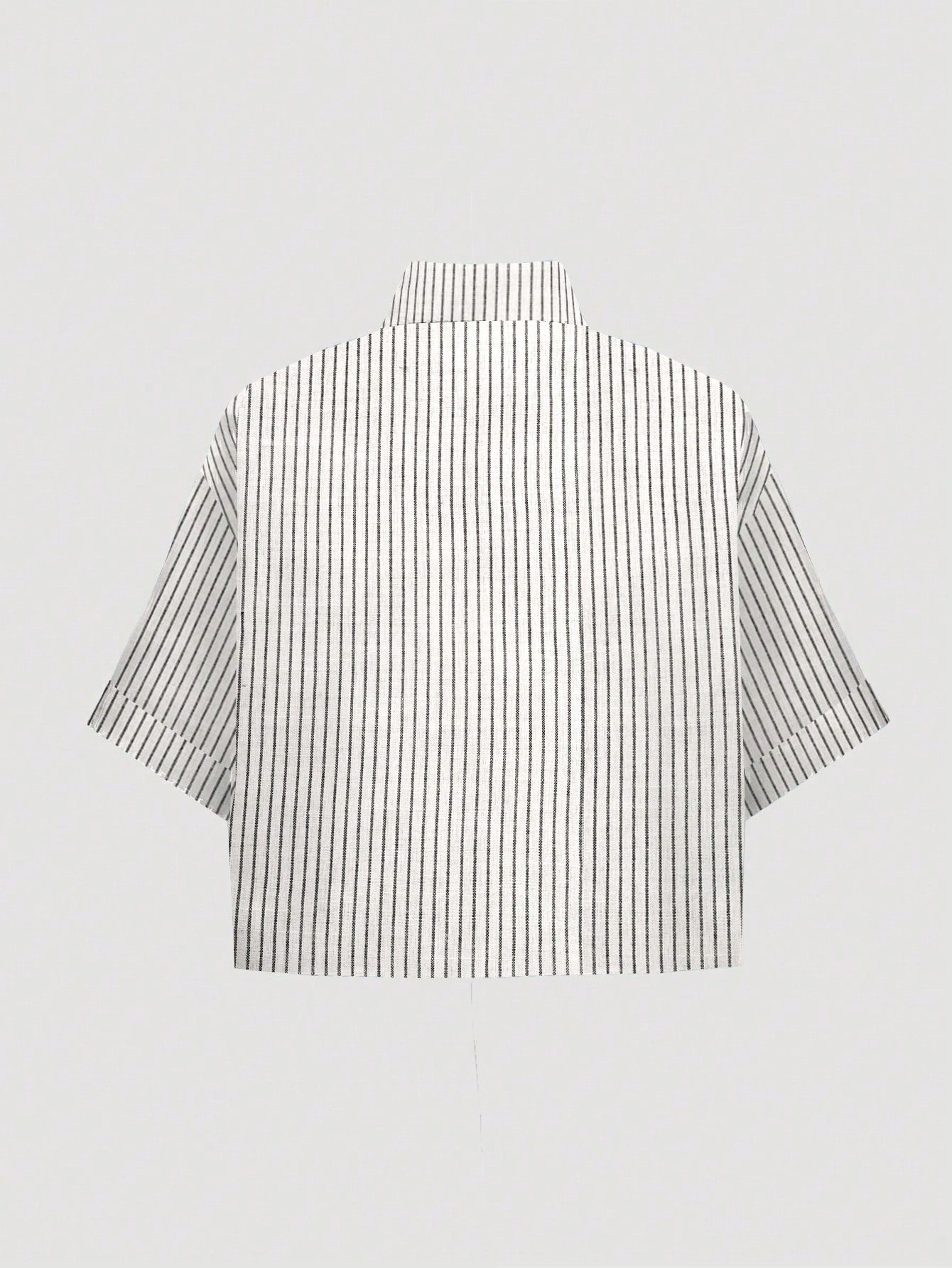 MOOSTA Striped Cropped Relaxed Casual Women Oversized Cuffed Sleeve Blouse shein