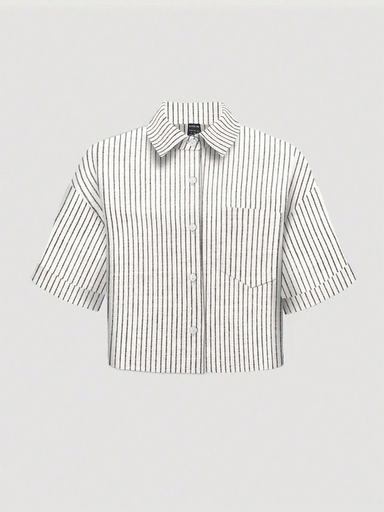 MOOSTA Striped Cropped Relaxed Casual Women Oversized Cuffed Sleeve Blouse shein