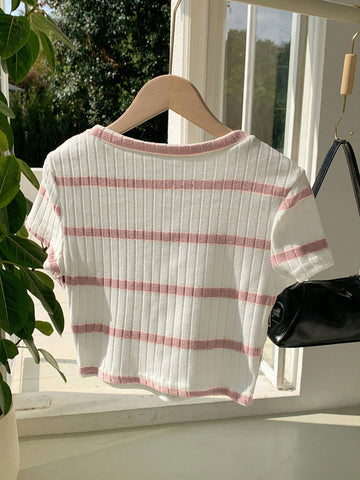 Women's Ribbed Ribbed Crew Neck T-Shirt