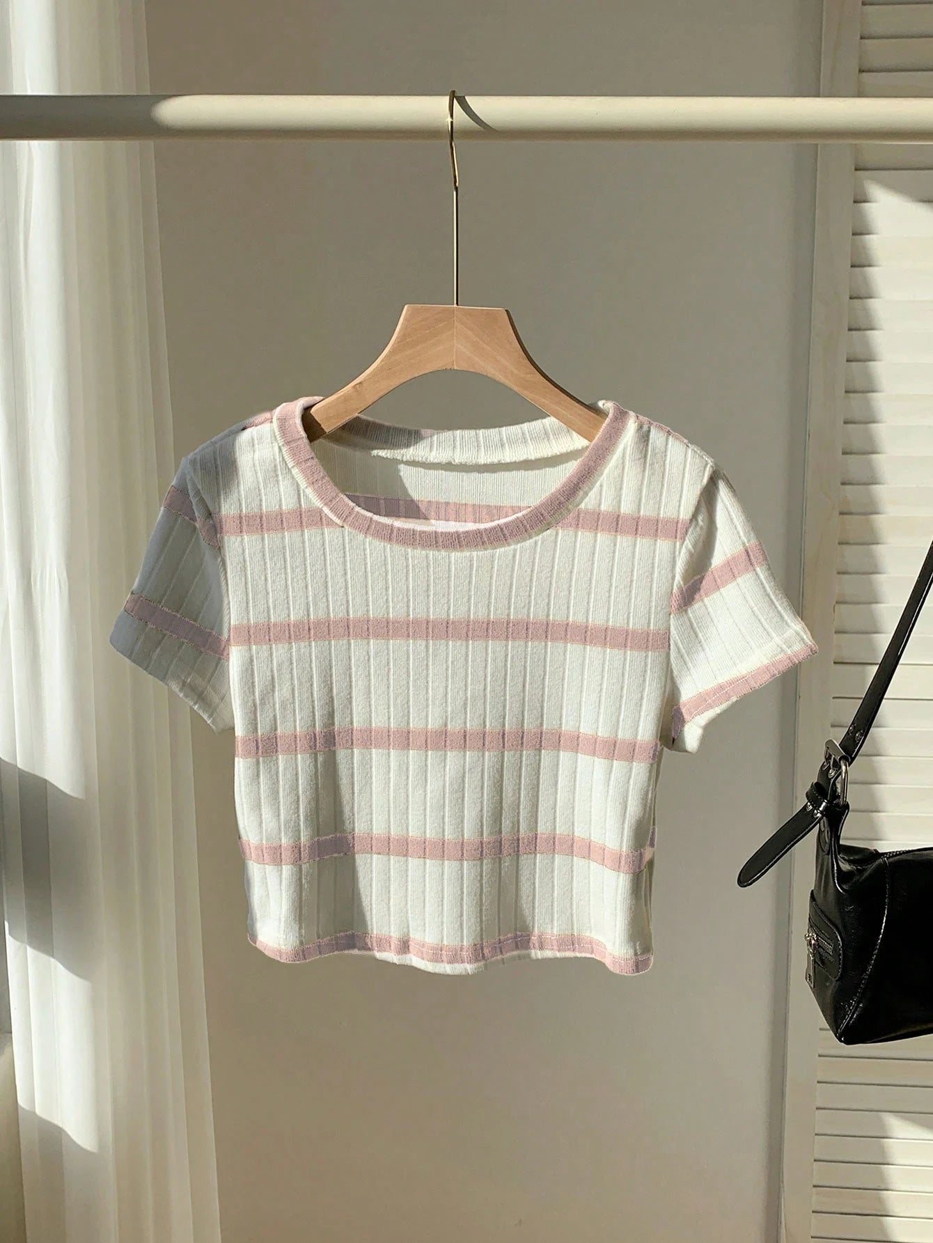 Women's Ribbed Ribbed Crew Neck T-Shirt shein