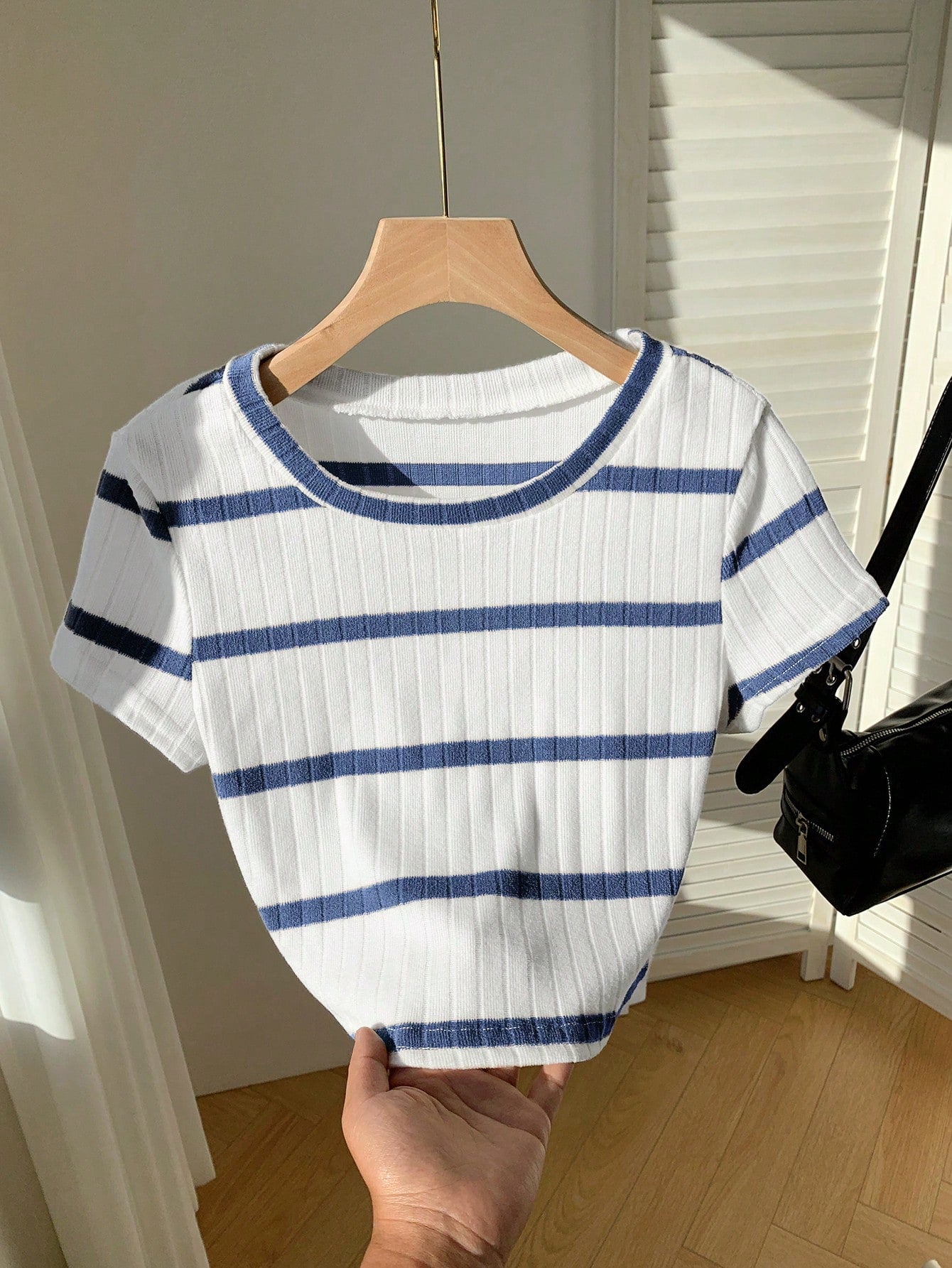 Women's Ribbed Ribbed Crew Neck T-Shirt shein