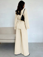 Women Collar Tie Waist Loose Shacket With High Waist Soft Pants shein