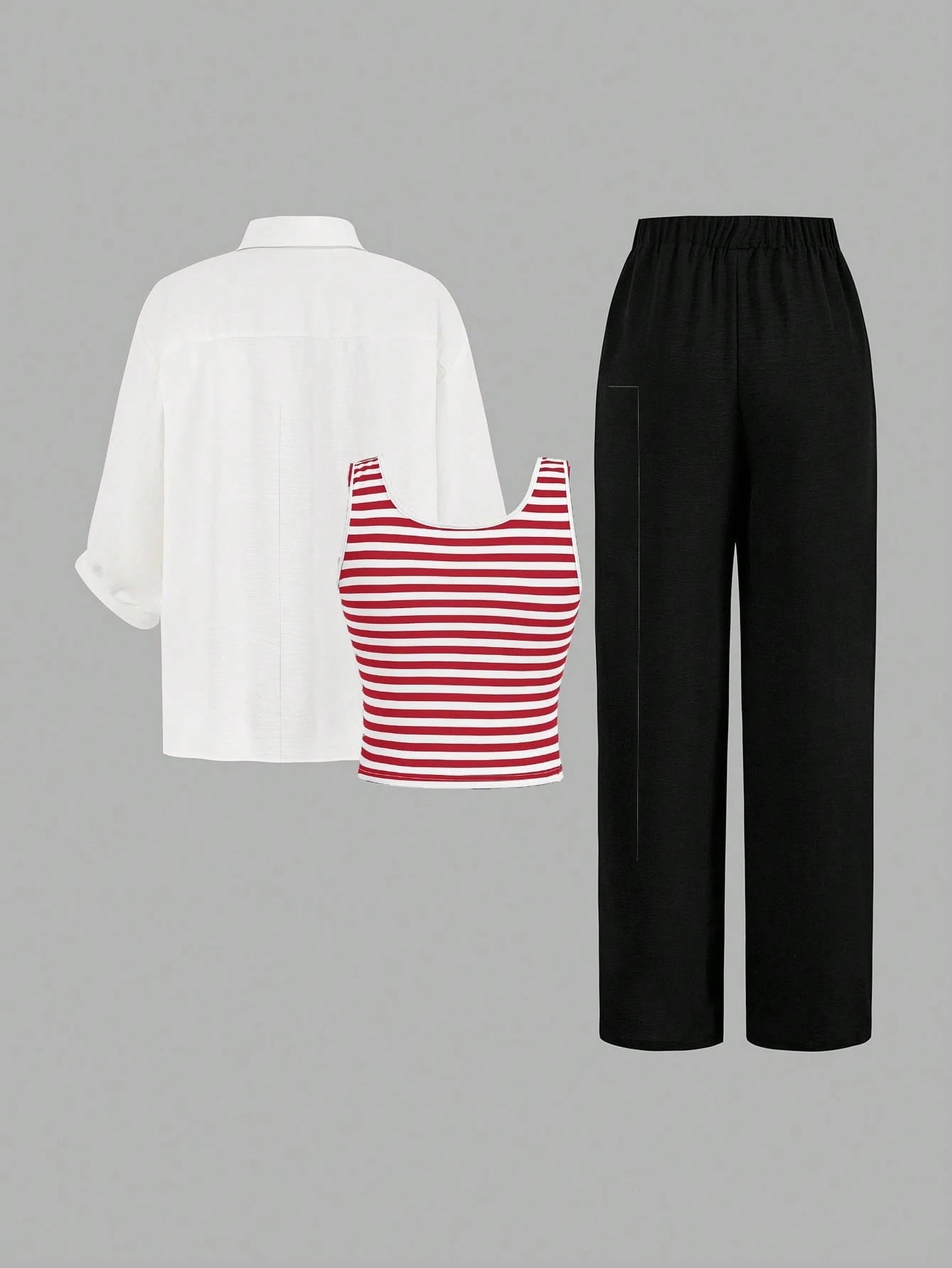 Luneh Square Neck Fitted Crop Top With Elastic Waist Bowknot Belt And Wide-Leg Pants + Vintage Leopard Print Button-Up Shirt shein
