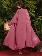 Najma 2 Pcs Set: Solid Color Long Sleeve Open Front Jacket & Wrap Around Midi Skirt shein