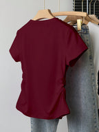 INAWLY Women Solid Color Short Sleeve T-Shirt shein