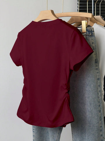 INAWLY Women Solid Color Short Sleeve T-Shirt