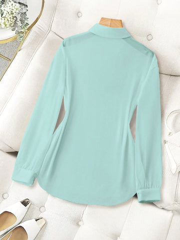 ChicEase Basic Transparent Plain Simple Collared Shirt