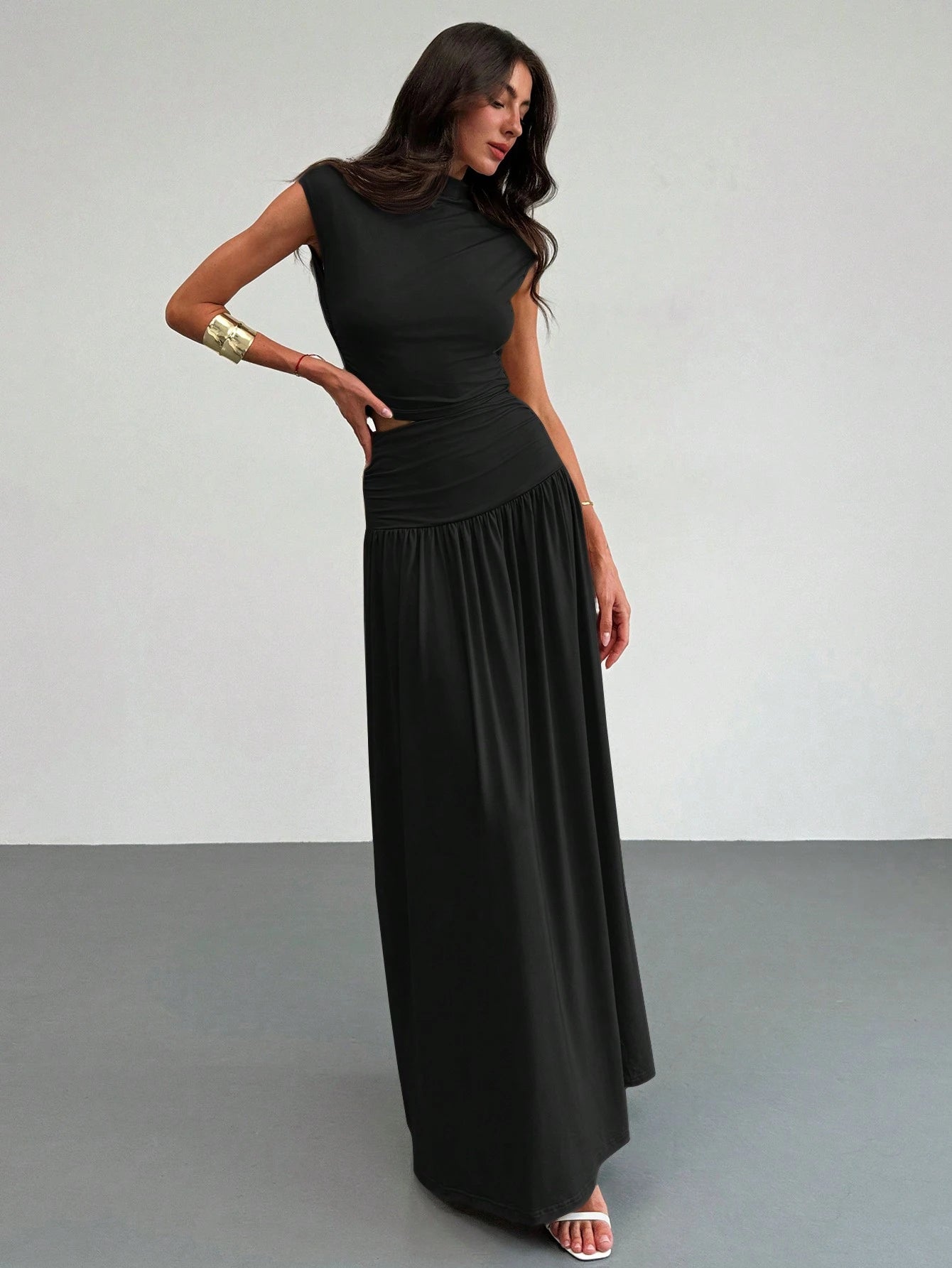 Aloruh New Elegant Stand Collar Pleatered Slim Fit Top And High Waist Skirt shein