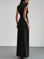 Aloruh New Elegant Stand Collar Pleatered Slim Fit Top And High Waist Skirt shein