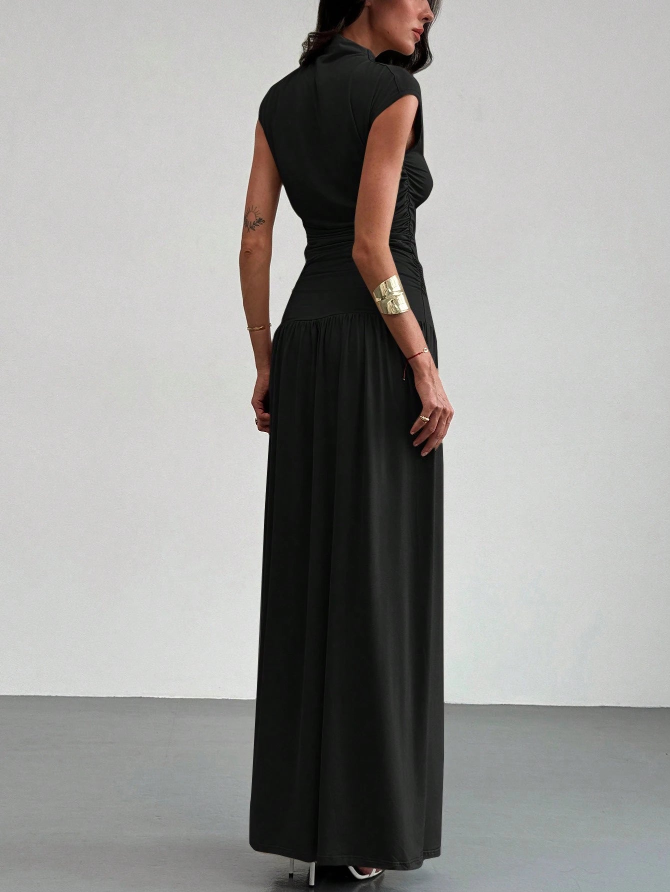 Aloruh New Elegant Stand Collar Pleatered Slim Fit Top And High Waist Skirt shein