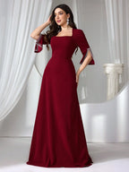 Women's Formal Evening Gown, Wedding Guest Dress Bodycon Beaded Knit Red Elegant Dress shein