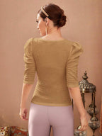 Modely Women's Square Neck Puff Sleeve T-Shirt shein