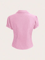 Sweetra V-Neck Ruched Cutout Waist Women's Short Sleeve Blouse shein