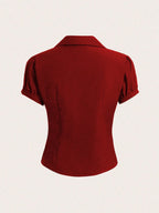 Sweetra V-Neck Ruched Cutout Waist Women's Short Sleeve Blouse shein