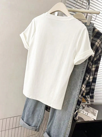 Women Graphic Embroidered Casual Comfortable Short Sleeve T-Shirt