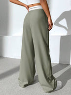 EZwear Contrast Panel Wide Leg Pants shein