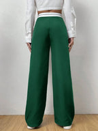 EZwear Contrast Panel Wide Leg Pants shein