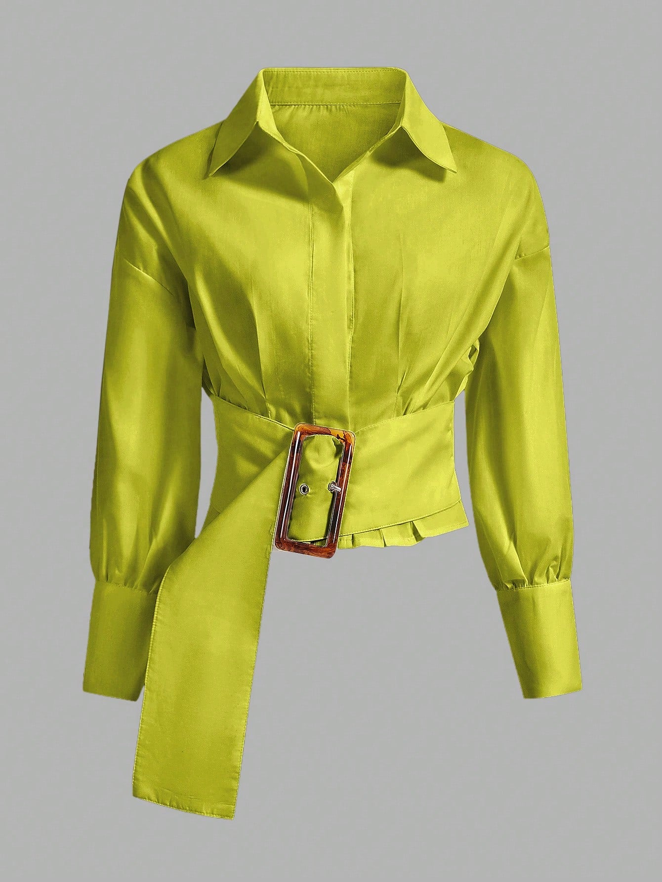 Aveloria Modichic Solid Color Pleated Decorated Buttoned Long Sleeve Shirt shein