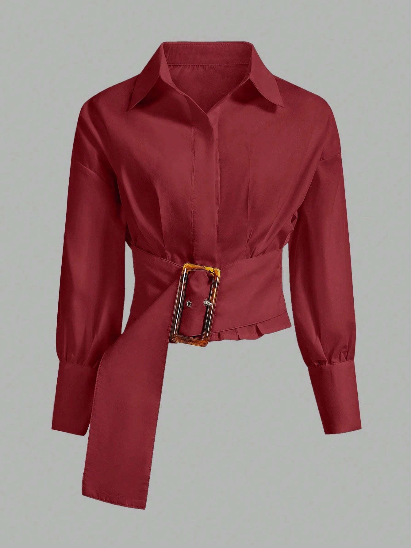 Aveloria Modichic Solid Color Pleated Decorated Buttoned Long Sleeve Shirt shein