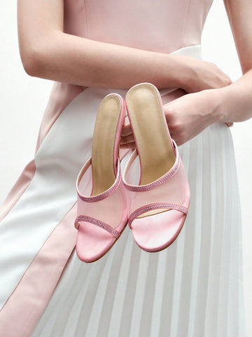 Ladies Solid Color Bow Decoration Non-Slip High Heel Sandals