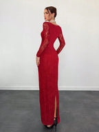 Sexy S-Shaped Lace Long Sleeve Cupped Corset Collar Slim Fitted Floor Length Dress shein