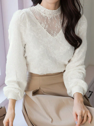DAZY Women Mesh Patchwork Pullover T-Shirt