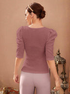 Modely Women's Square Neck Puff Sleeve T-Shirt shein