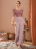 Modely Women's Square Neck Puff Sleeve T-Shirt shein