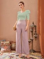 Modely Women's Square Neck Puff Sleeve T-Shirt shein