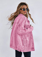 Frenchy Ripped Drop Shoulder Denim Coat