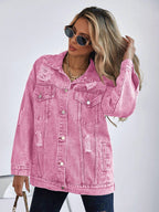 Frenchy Ripped Drop Shoulder Denim Coat