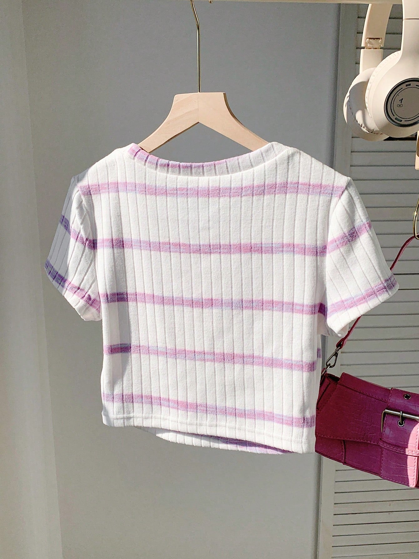 Women's Ribbed Ribbed Crew Neck T-Shirt shein