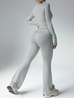 Women's Solid Color Long Sleeve Top And Long Pants Slim Fit Sports Suit shein