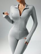 Women's Solid Color Long Sleeve Top And Long Pants Slim Fit Sports Suit shein