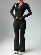 Women's Solid Color Long Sleeve Top And Long Pants Slim Fit Sports Suit shein