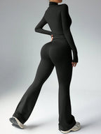 Women's Solid Color Long Sleeve Top And Long Pants Slim Fit Sports Suit shein