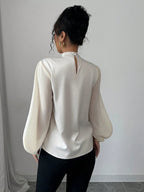 Elenzga Women's Holiday Patchwork Lantern Sleeve Elegant Blouse shein