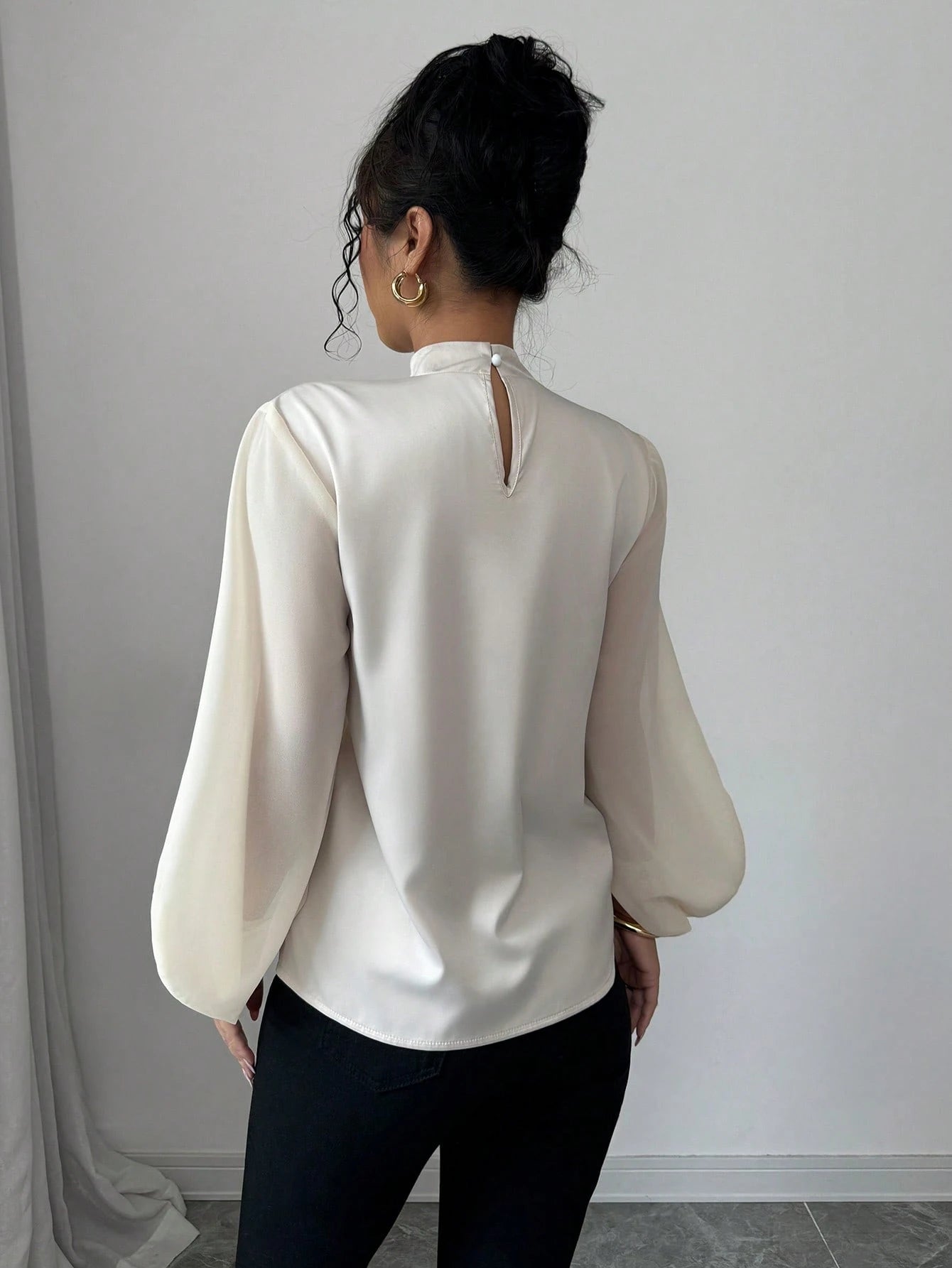 Elenzga Women's Holiday Patchwork Lantern Sleeve Elegant Blouse shein