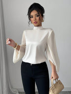 Elenzga Women's Holiday Patchwork Lantern Sleeve Elegant Blouse shein