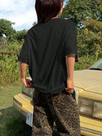 EZwear Oversized Casual Cherry Pattern Round Neck Short Sleeve T-Shirt shein