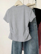 INAWLY Women Solid Color Short Sleeve T-Shirt shein